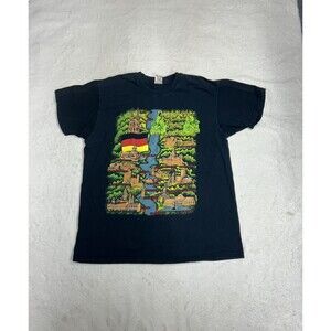 Vintage 90s Deutschland Germany Graphic T-Shirt Black Size Large Screen Stars